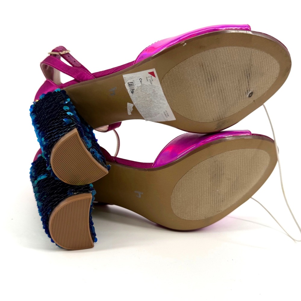 Betsey Johnson 9 Brandy Pink Patent Sequin Block Heel Sandals Party Glam Sparkle - Picture 7 of 7